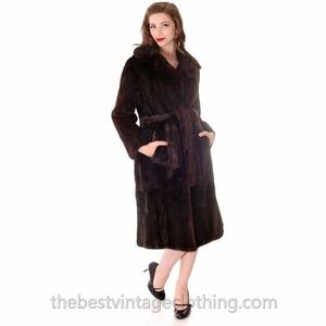 Mob wife Christian Dior Black Ranch Mink Belted Trench Coat 1980s Womens Medium